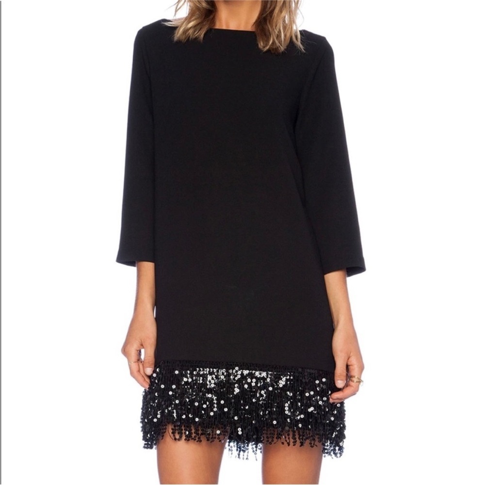 Kate Spade Sequin Fringe Hem Black Cocktail Party Mini Dress LBD Size 10